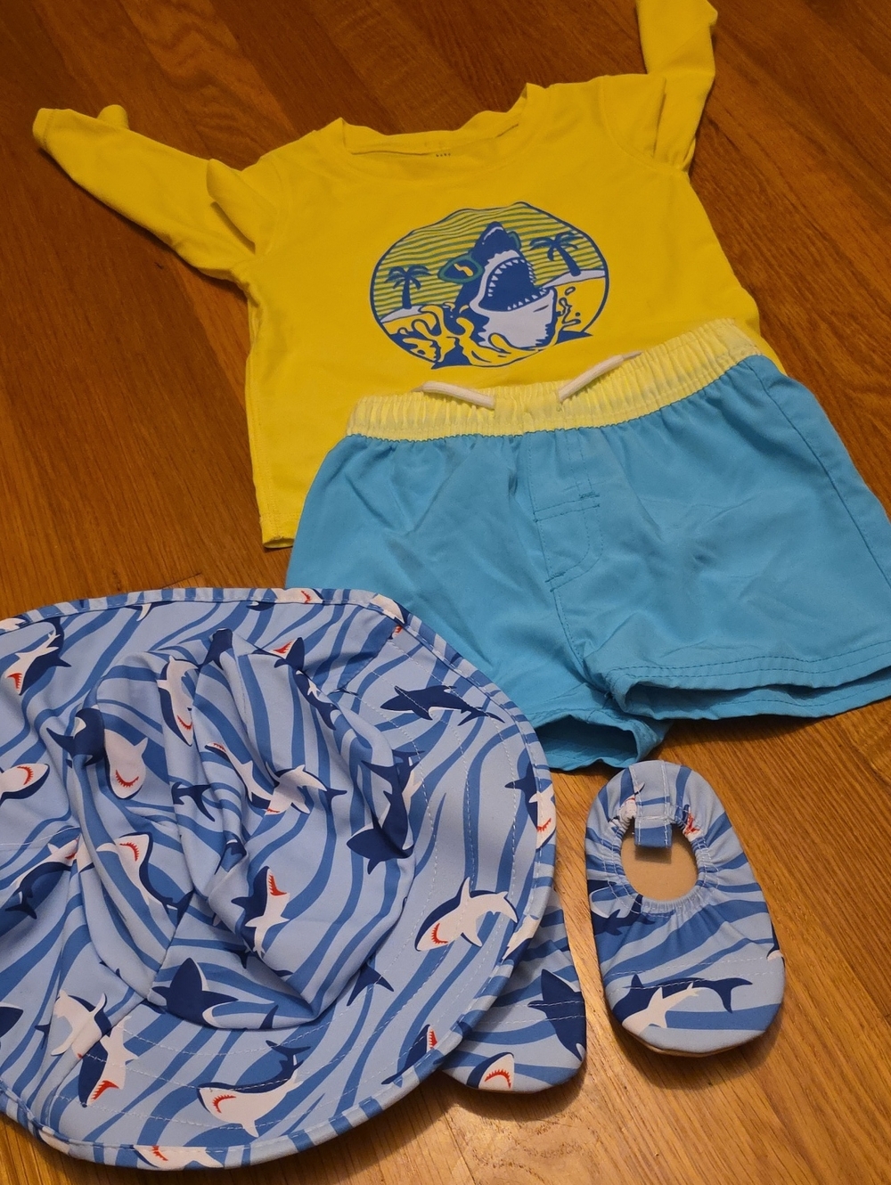 GAP Yellow & Light Blue Kids Rashguard Set with Shark Print
